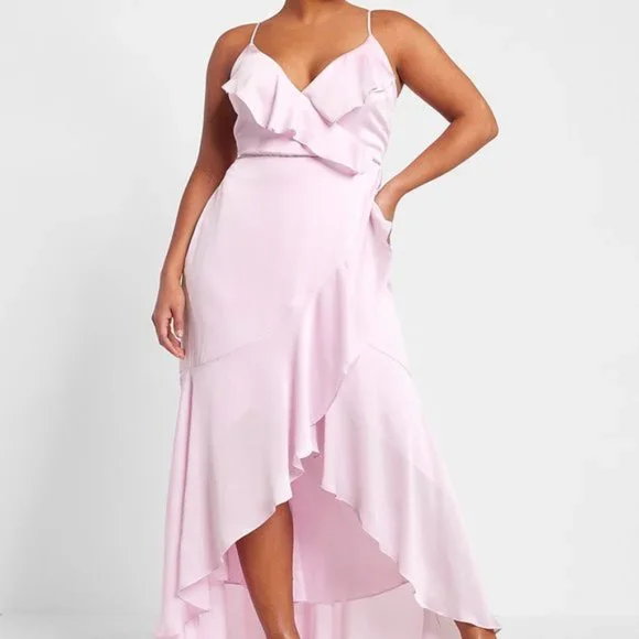 Express Dresses Express Satin Pin Dot Ruffle Wrap Front Hilo Maxi Dress Poshmark